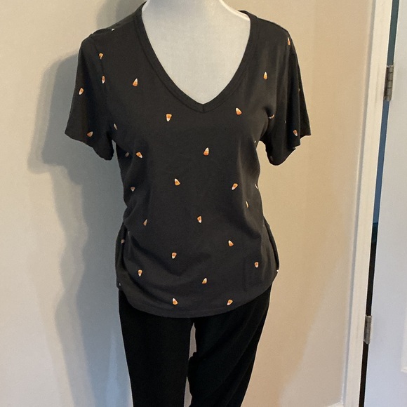 Old Navy Tops - Fall/Halloween Old Navy Dark Gray V-Neck Tee with Candy Corn Details